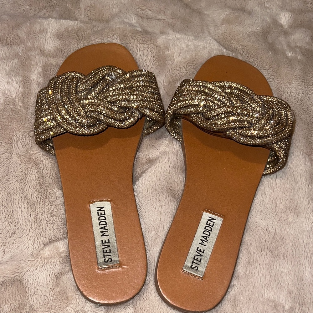 Steve Madden Metallic Gold Braided Slide Sandals